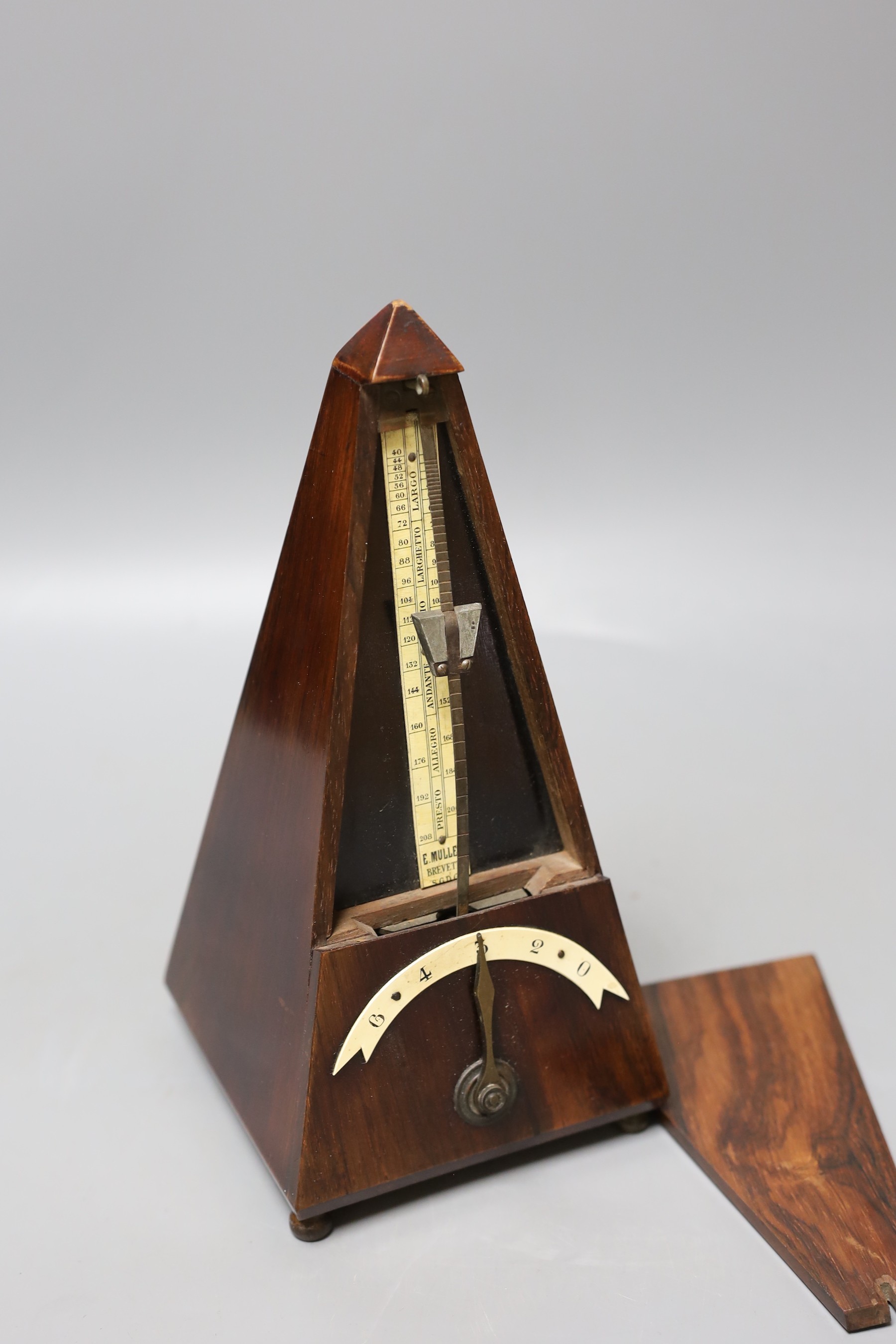 A 19th century rosewood metronome, faux ivory scale, together with other miscellaneous items (8)